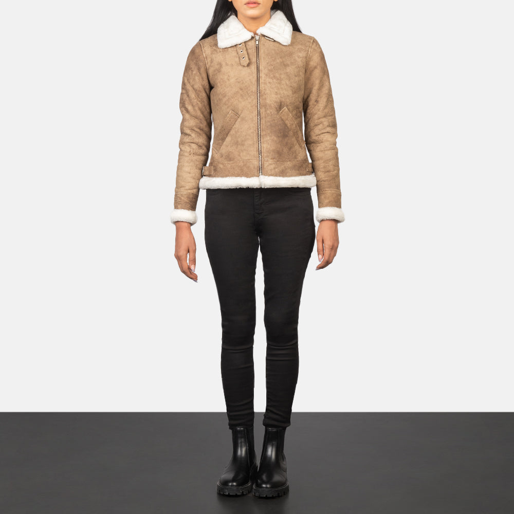 Sherilyn B-3 Distressed Brown Leather Bomber Jacket - Image 3
