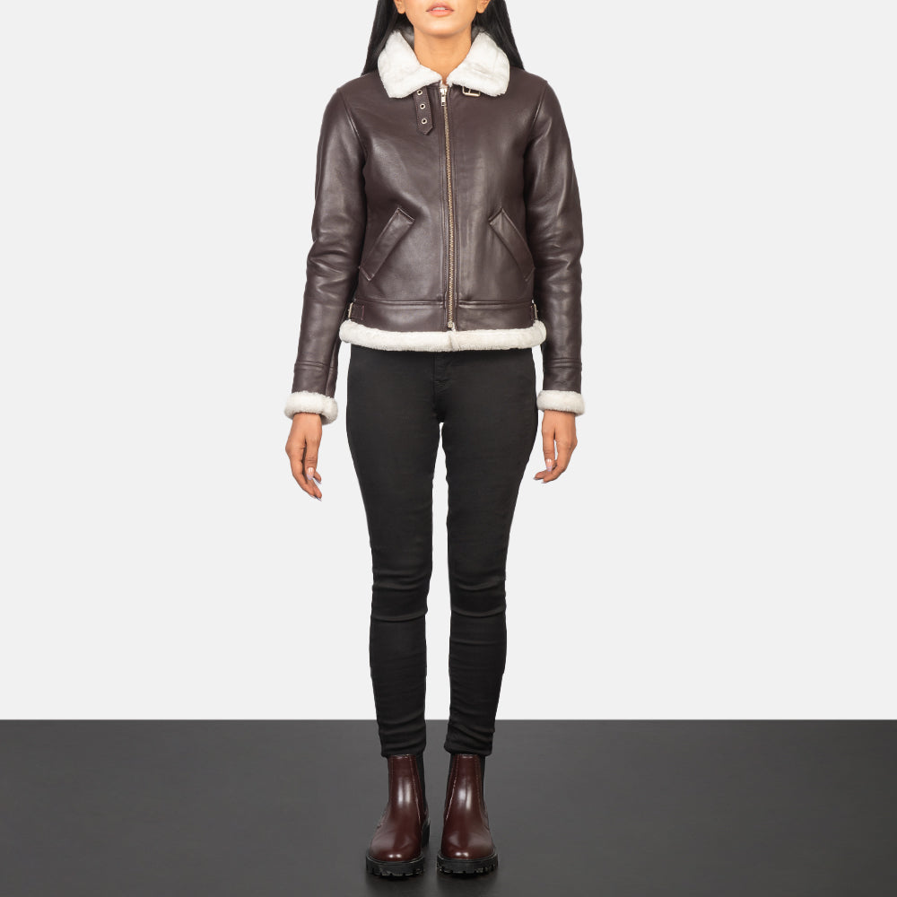 Sherilyn B-3 Maroon Leather Bomber Jacket - Image 3