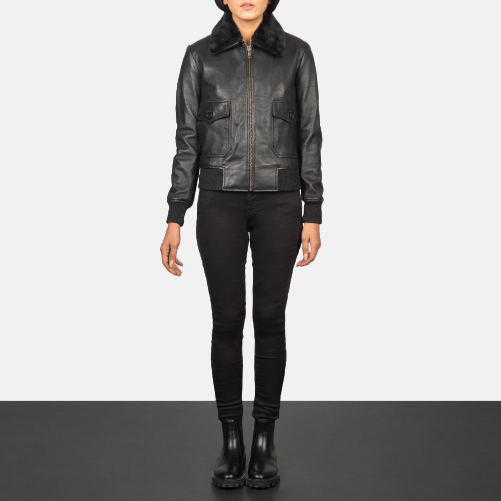 Stella G-1 Black Leather Bomber Jacket - Image 3