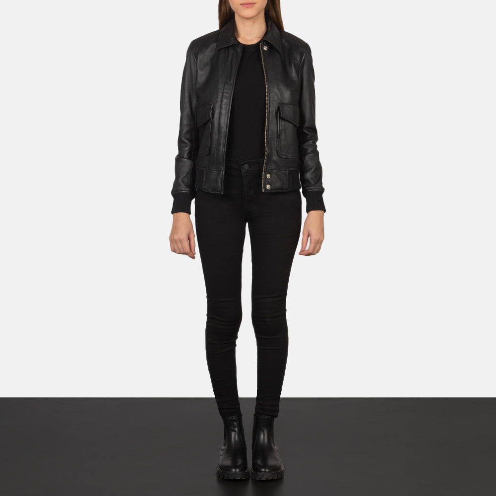 Westa A-2 Black Leather Bomber Jacket - Image 3