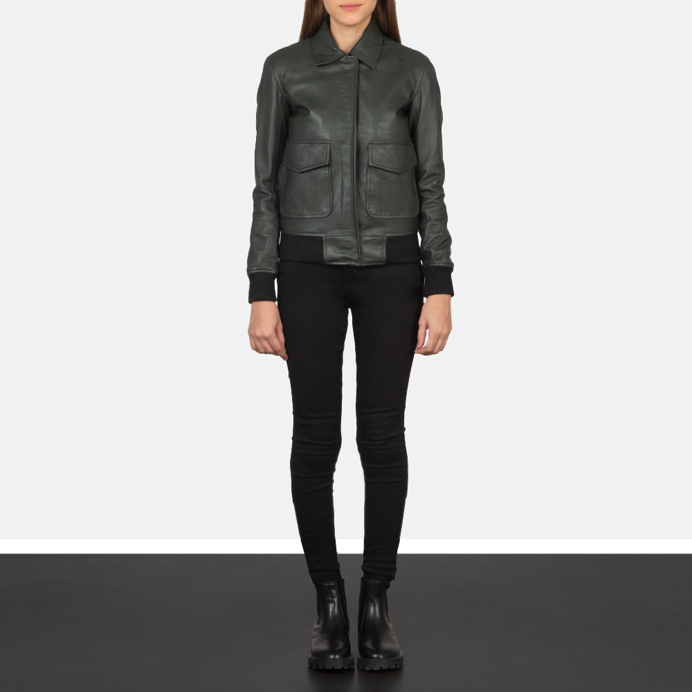 Westa A-2 Green Leather Bomber Jacket - Image 3