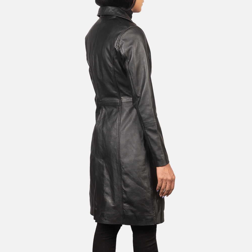 Alexis Black Single Breasted Leather Coat - Image 5