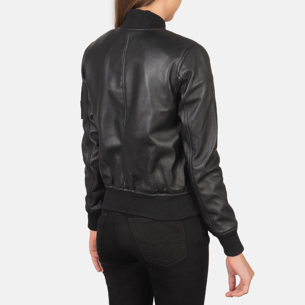 Ava Ma-1 Black Leather Bomber Jacket - Image 5