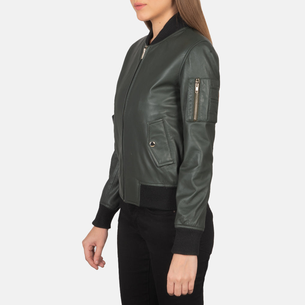 Ava Ma-1 Green Leather Bomber Jacket - Image 2