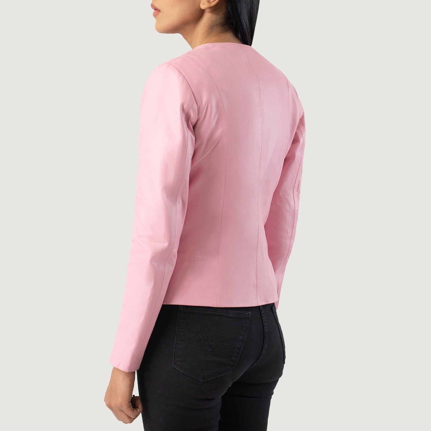Elixir Pink Collarless Leather Jacket - Image 5