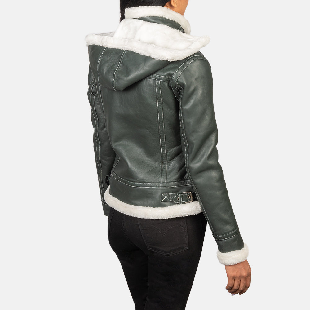 Fiona Green Hooded Shearling Leather Jacket - Image 5