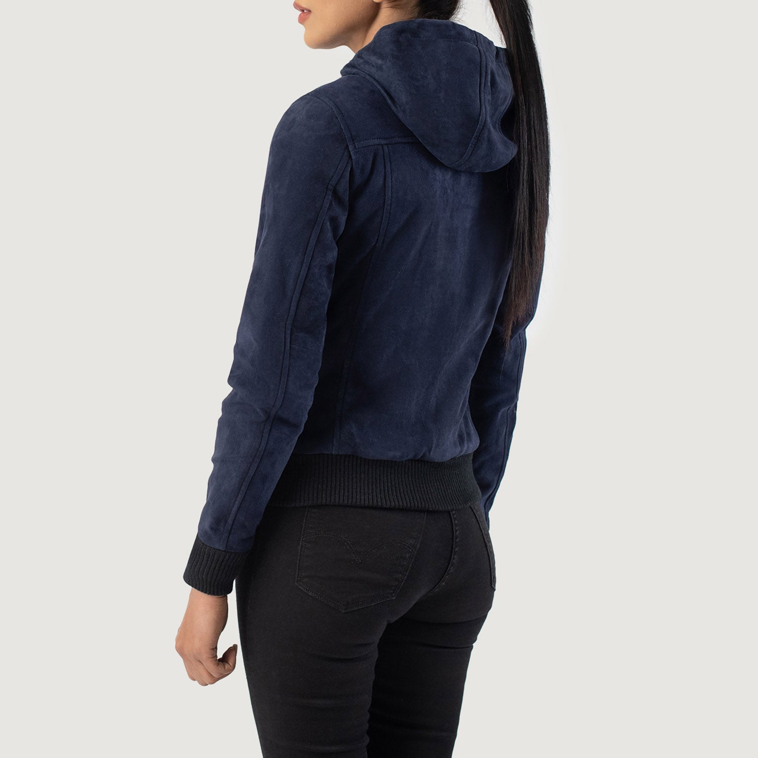 Rebella Blue Hooded Suede Bomber Jacket - Image 5