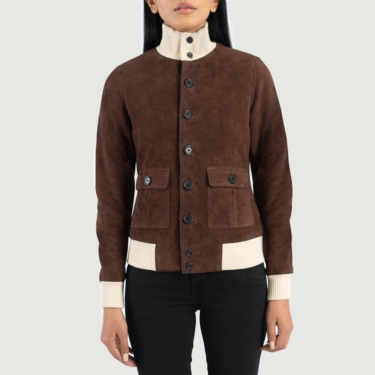 Sasha A1 Mocha Suede Bomber Jacket - Image 4