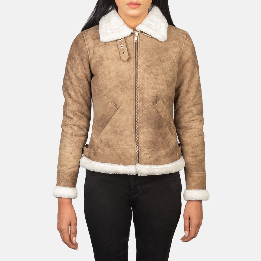 Sherilyn B-3 Distressed Brown Leather Bomber Jacket - Image 4