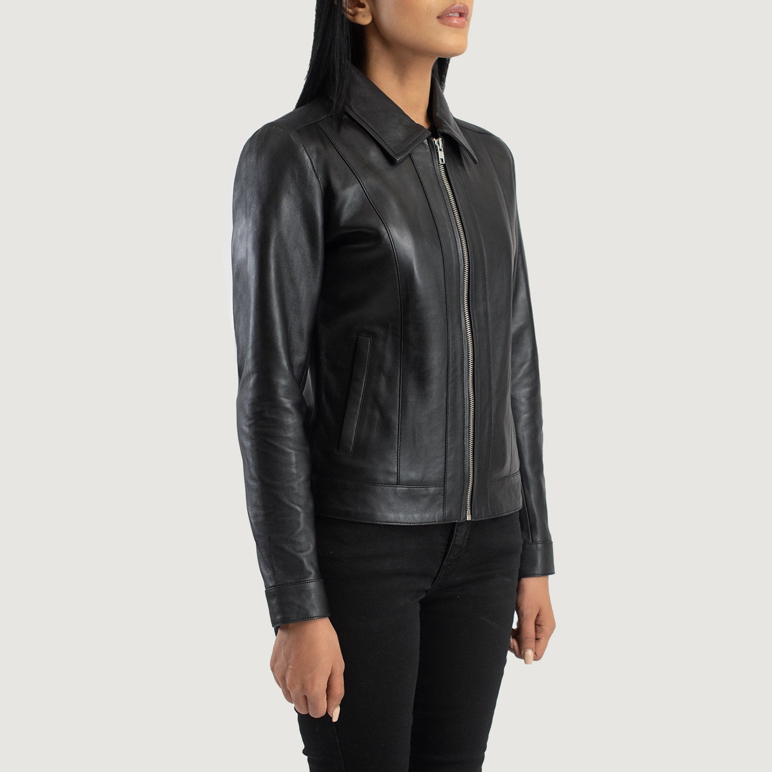 Vixen Black Classic Collar Leather Jacket - Image 2