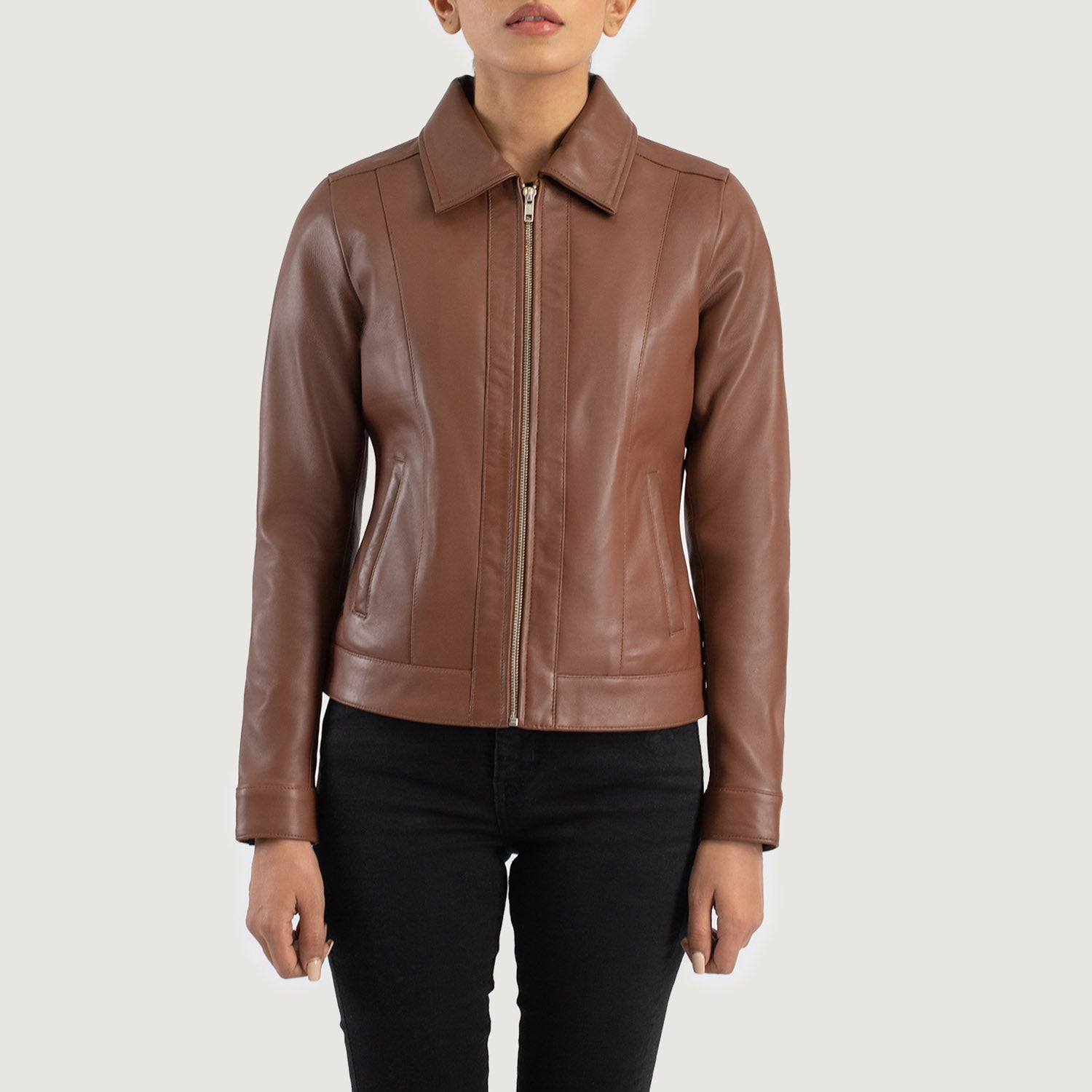 Vixen Brown Classic Collar Leather Jacket - Image 4
