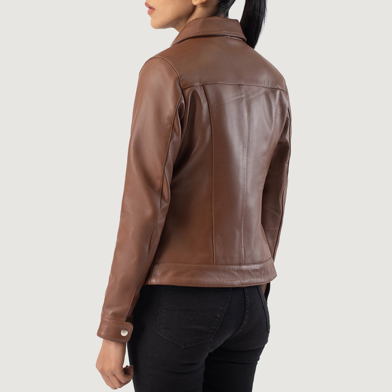 Vixen Brown Classic Collar Leather Jacket - Image 5