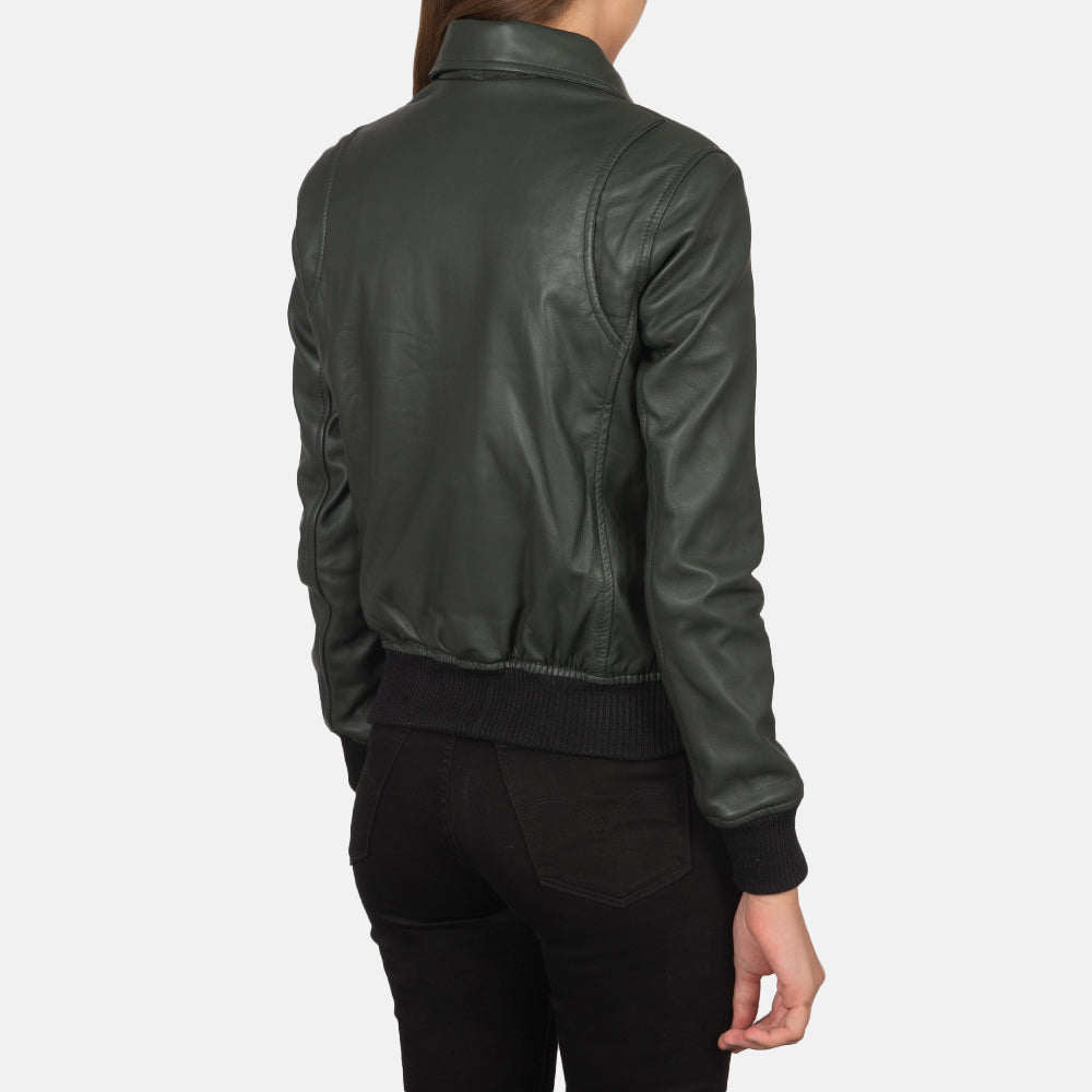 Westa A-2 Green Leather Bomber Jacket - Image 5