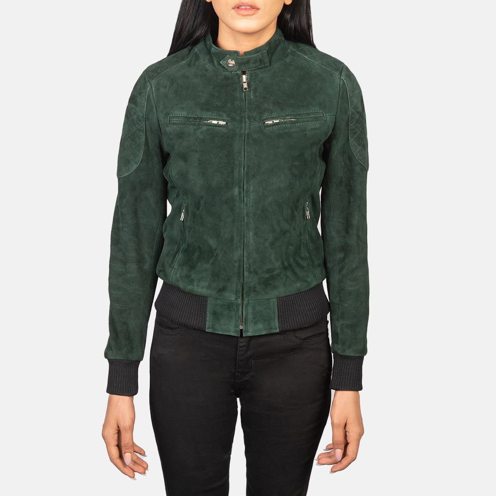 Zenna Green Suede Bomber Jacket - Image 4