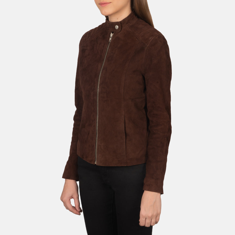 Kelsee Mocha Suede Biker Jacket - Image 2