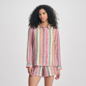 Women's Woven Stripe Cotton Long Sleeve Shirt